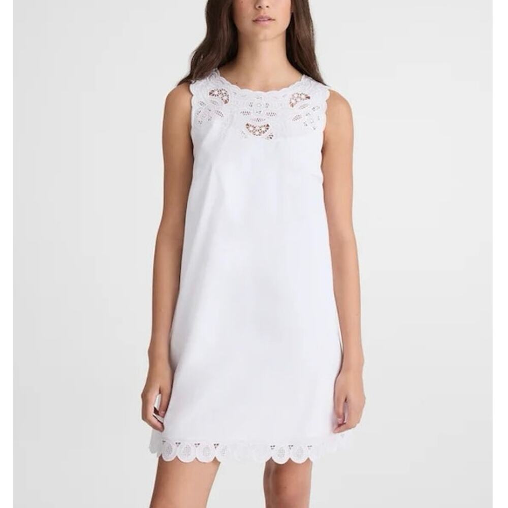 NWT Madewell Embroidered Mini Shift Dress in Cotton Poplin White Size Small